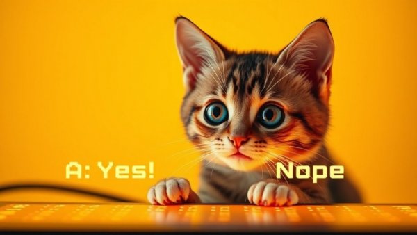 Retro digital cat pixel art with choice prompts on screen.