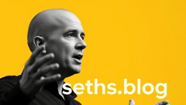 Monochrome portrait with 'seths.blog' on a yellow background; Petrillo complications.