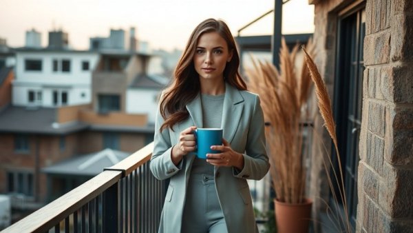 Stylish woman on a balcony illustrating home design.