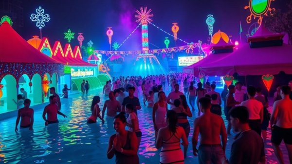 Disney H2O Glow After Hours event, vibrant lights and fun.