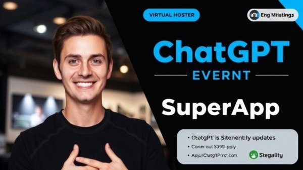 ChatGPT SuperApp Updates poster with host smiling.