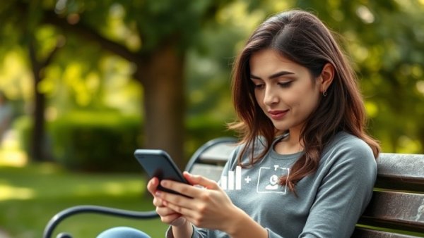 Young woman exploring Meta parental monitoring AI tools on her phone.