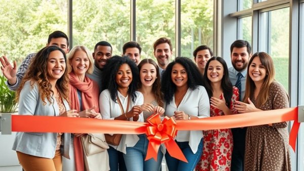 Group celebrating Disney afternoon tea experience with ribbon cutting.