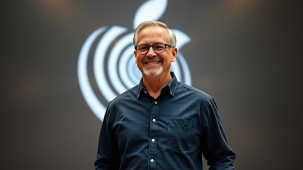 Apple CEO John Ternus leadership changes, man on stage with Apple logo.