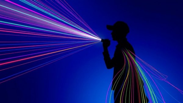 Colorful abstract AI automation illustration with silhouette and light