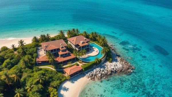 Luxurious coastal homes in Turks and Caicos, pristine beach view.