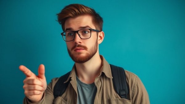 Man emphasizing a point during a talk about employee management, vibrant background.