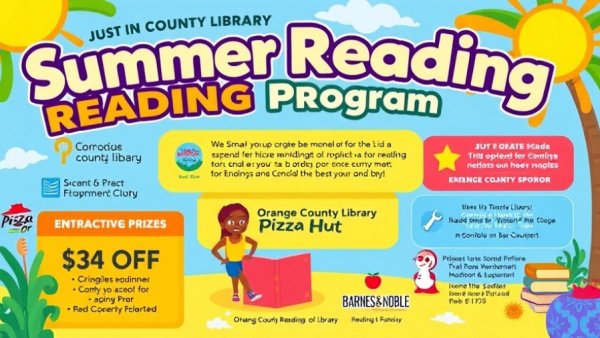 Colorful flyer for summer reading programs in Orlando with prizes