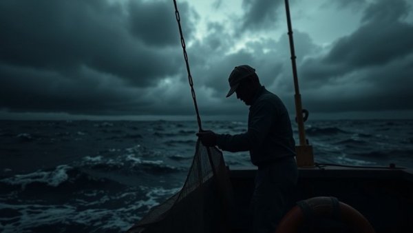 Fisherman on boat in overcast weather, related to Trump’s Office of Seafood.