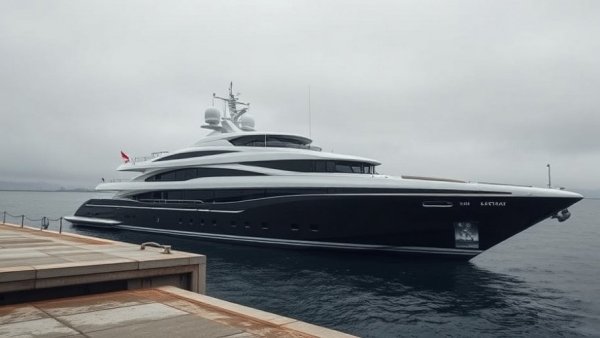 World's largest luxury yacht docked in Motril under a cloudy sky.