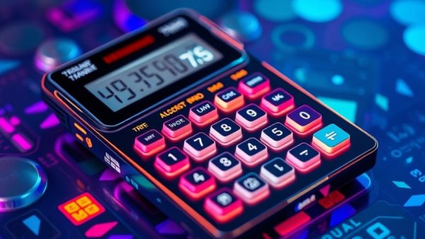Futuristic calculator showcasing best new tech gadgets 2025 in iridescent setting.