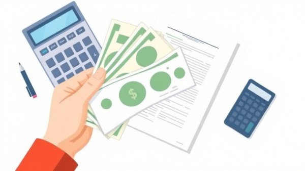 Illustration of managing tax refund for small business with cash and paperwork