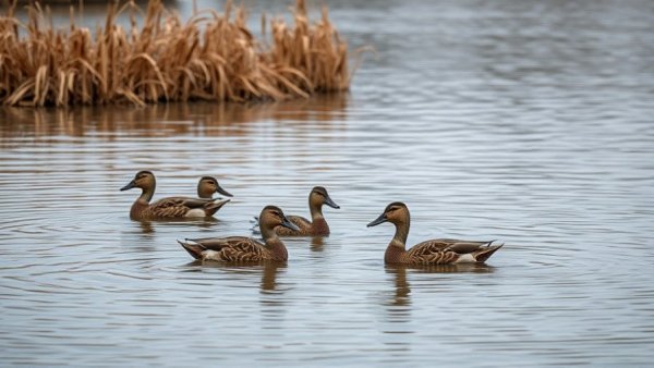 Wild ducks swimming in a calm Florida lake, ideal outdoor activity.