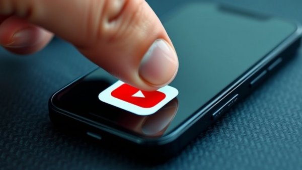 Close-up of YouTube app icon on smartphone being tapped.