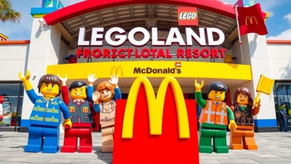 Promotional poster for free child ticket to LEGOLAND Florida with LEGO and McDonald's theme.