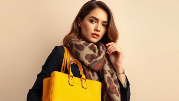 Fashionable woman with fawn and cow print accessories and handbag.