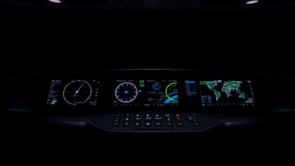 Sleek modern marine navigation dashboard with radar and map screens.