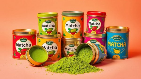 Colorful artistic display of best matcha powder options.