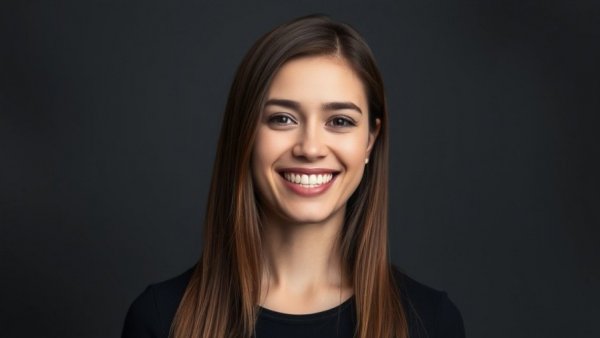 Smiling woman against dark background, associated with AI for Startups.