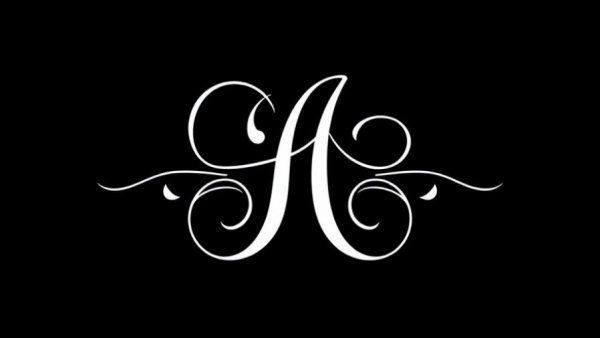 Elegant monogram logo in white cursive on black background