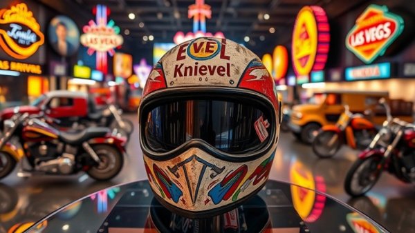Evel Knievel Experience Las Vegas helmet display and attractions.