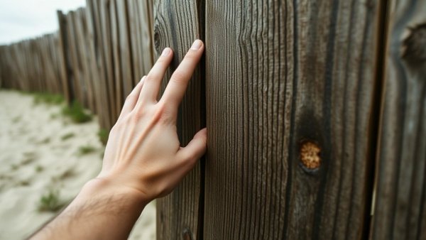 Hand touching wooden fence at outdoor site in Florida