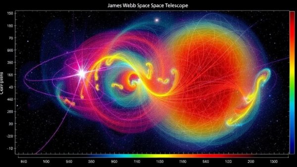 Colorful cosmic web mapping image with James Webb Space Telescope.