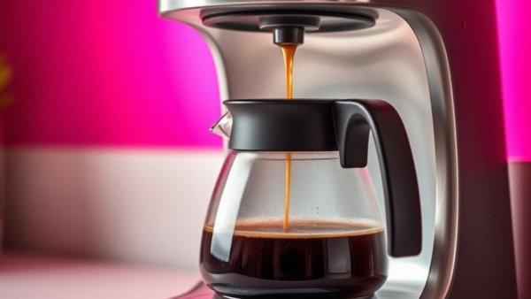 Sleek drip coffee maker with coffee dripping into carafe