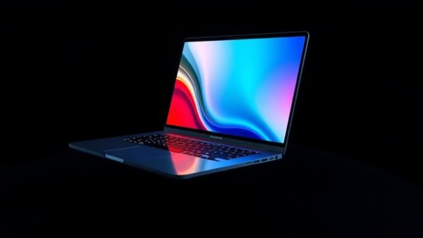 Sleek futuristic Googlebook AI laptop with vibrant reflections.