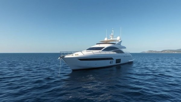 Sleek white luxury yacht anchored at sea.