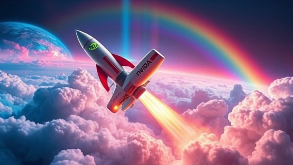 NVIDIA rocket launch, 10x AI efficiency boost.