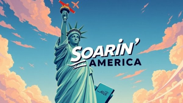 Soarin' Across America logo with Statue of Liberty illustration.