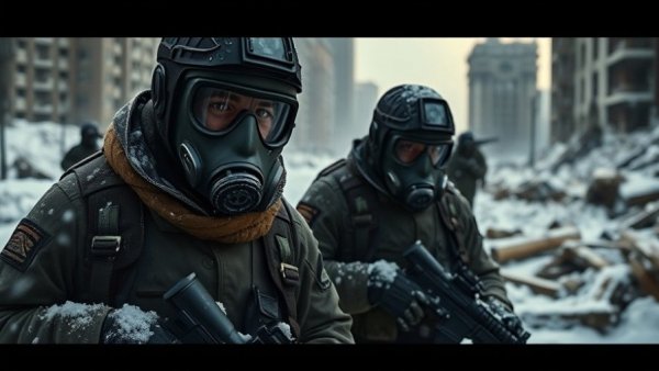 Post-apocalyptic soldiers in snowy ruins from Metro 2033 and Last Light on GOG.