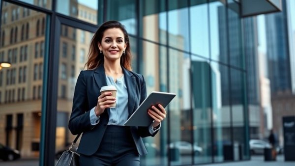 Confident businesswoman navigating financial moves during market volatility.