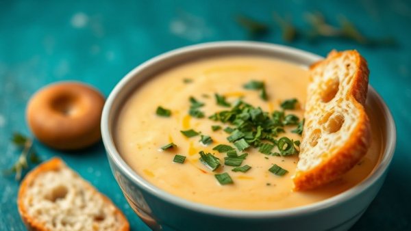 Delicious creamy soup with herbs and bread, Cooking for One inspiration.