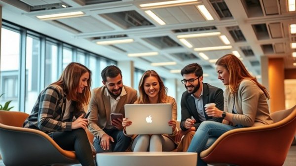 Team enhancing performance visibility in modern office.