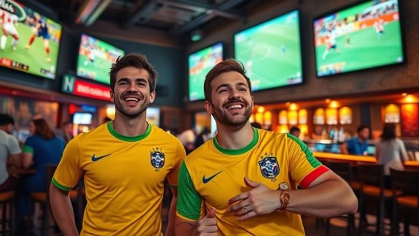 Lively sports bar scene in Orlando with soccer fans watching a game.