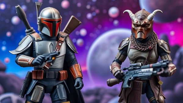 Star Wars merchandise inspired by The Mandalorian and Grogu displayed.