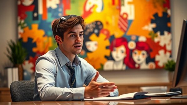 Young professional discussing AI agents in finance with confidence.