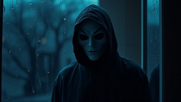 Eerie masked figure outside dimly lit window, Jason from Friday the 13th joins Dead by Daylight