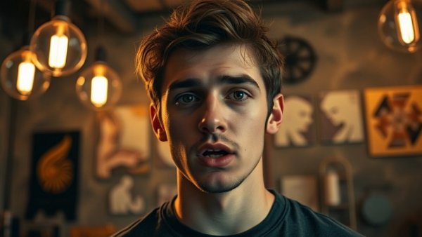 Cinematic photo of a young man discussing home design against an industrial backdrop.