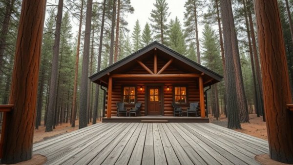 Rustic cabin at Black Moshannon State Park with wooden porch.