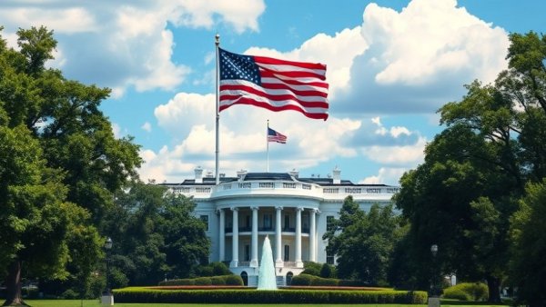 White House with American flag amid blue sky, emphasizing cybersecurity.