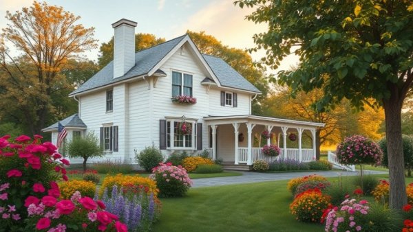 Charming high-end farm-to-table restaurant in a white farmhouse with lush garden.