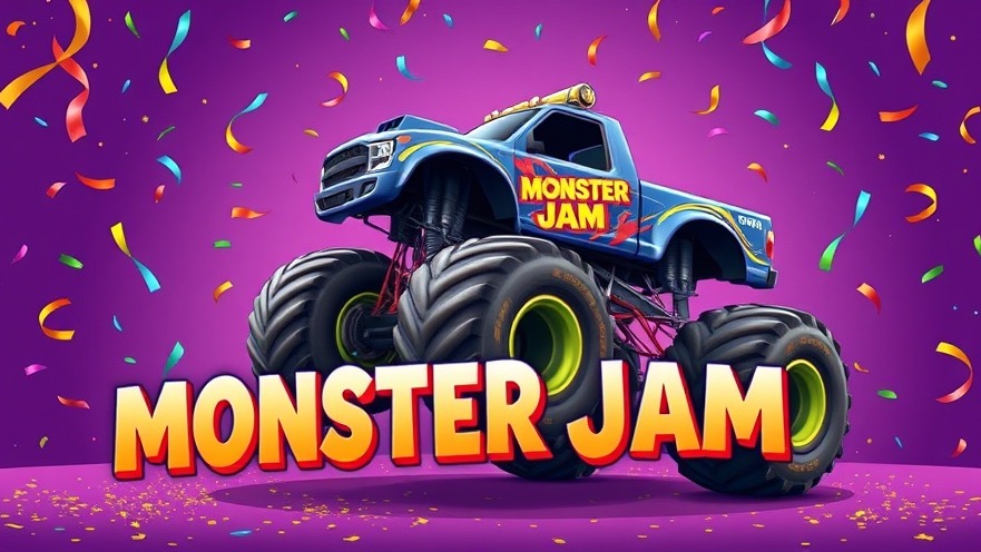 Vibrant Monster Jam advertisement for summer family events and giveaways.