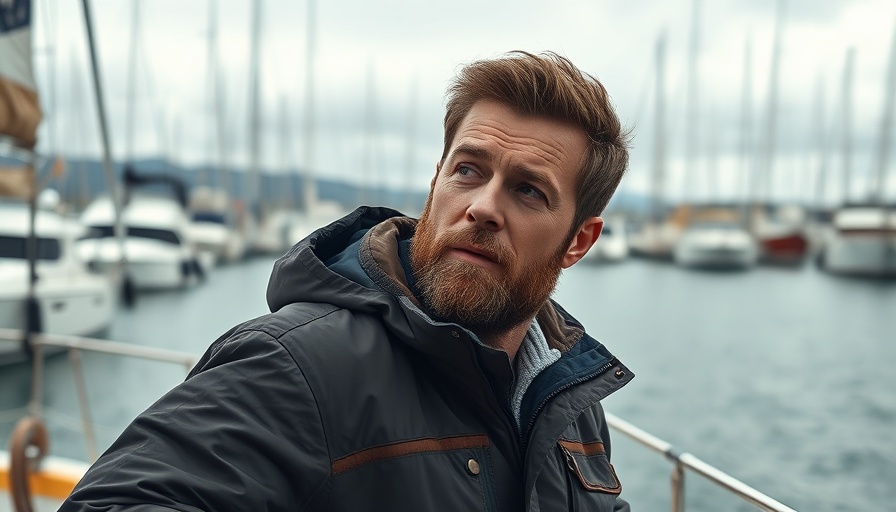 Bearded man wearing Musto BR1 Winter Collection jacket on boat