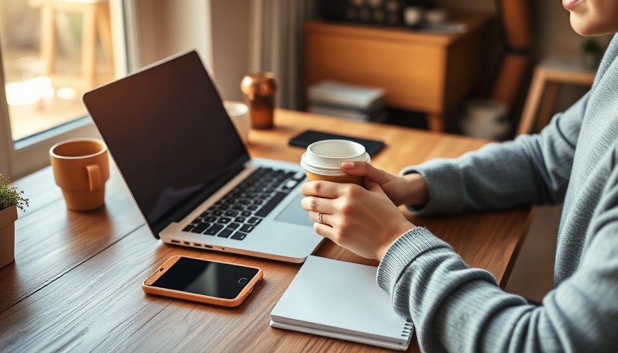 Cozy home workspace with coffee and laptop for working from home tips.