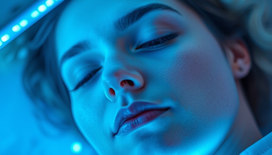 Person receiving LED therapy under blue light for wrinkle reduction.