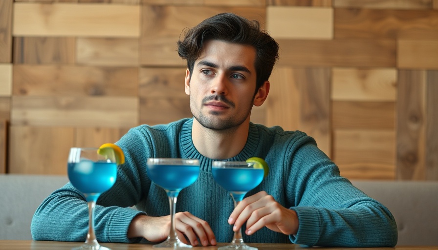 Contemplative person with artisanal blue cocktails, mixology trend.