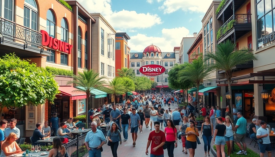 Bustling Downtown Disney scene showcasing dining and architecture.